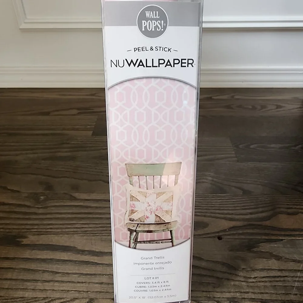 NIB Wall Pops Grand Trellis Peel & Stick Wallpaper | Blush Pink | 3.4ft x 8ft